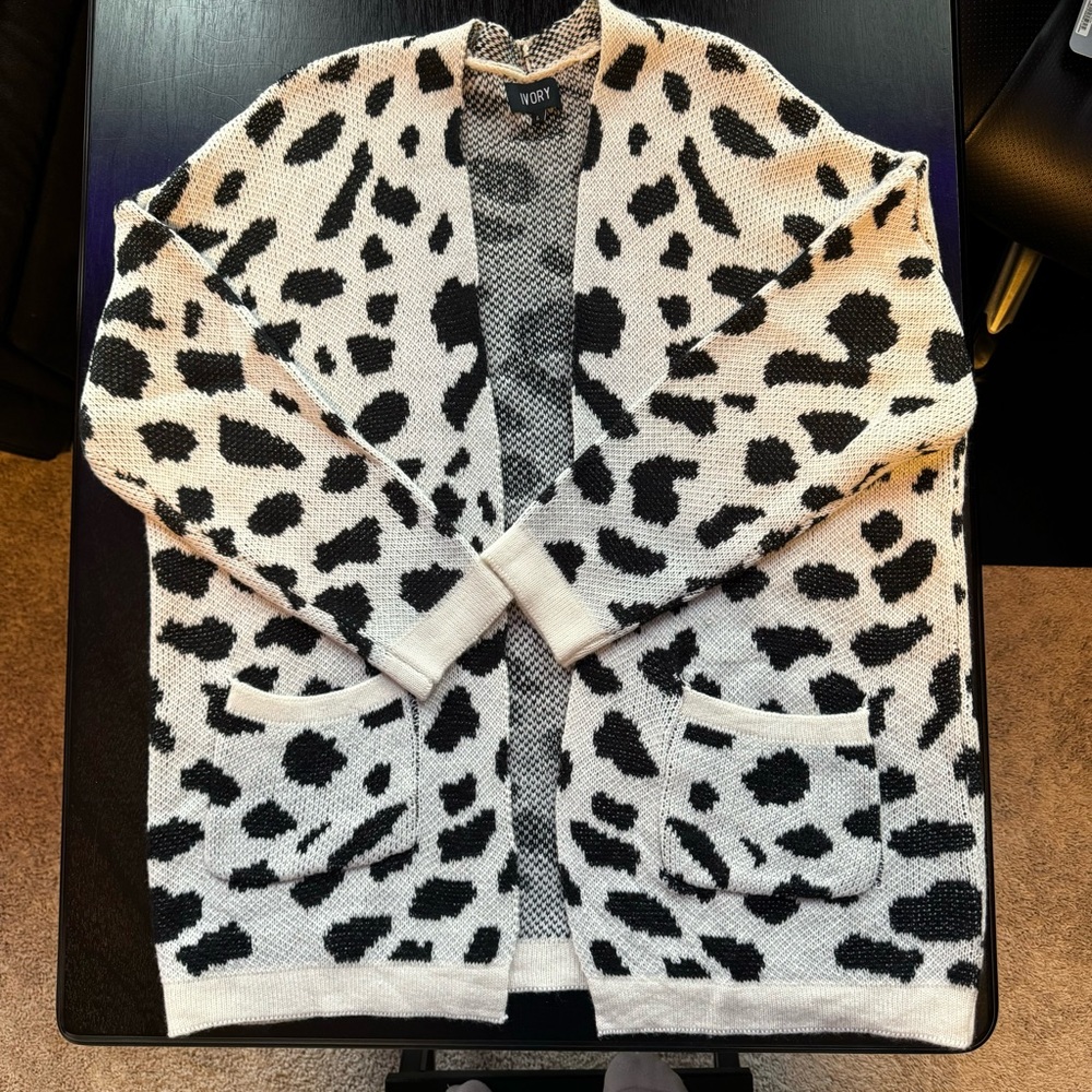 IVORY leopard print open cardigan
